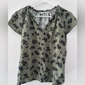 GAP Olive Floral V-Neck Blouse